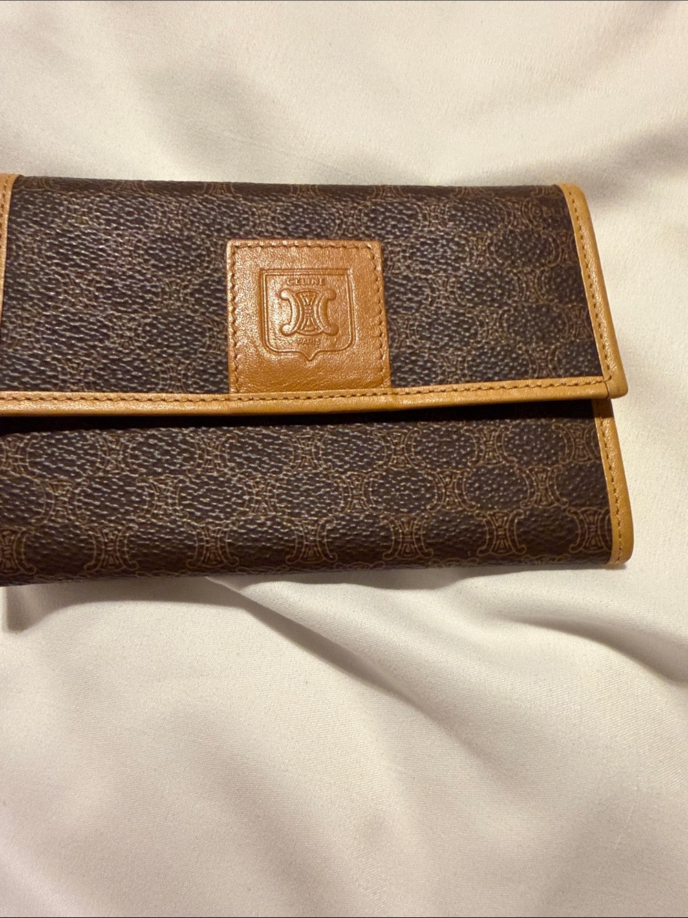 Vintage Celine Macadam Monogram Trifold Wallet Brown Tan